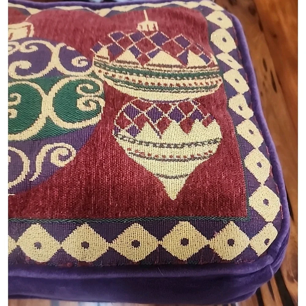 Unique Christmas Decorative Throw Pillow Purple Velour Ornaments 12x18 Inch Deco